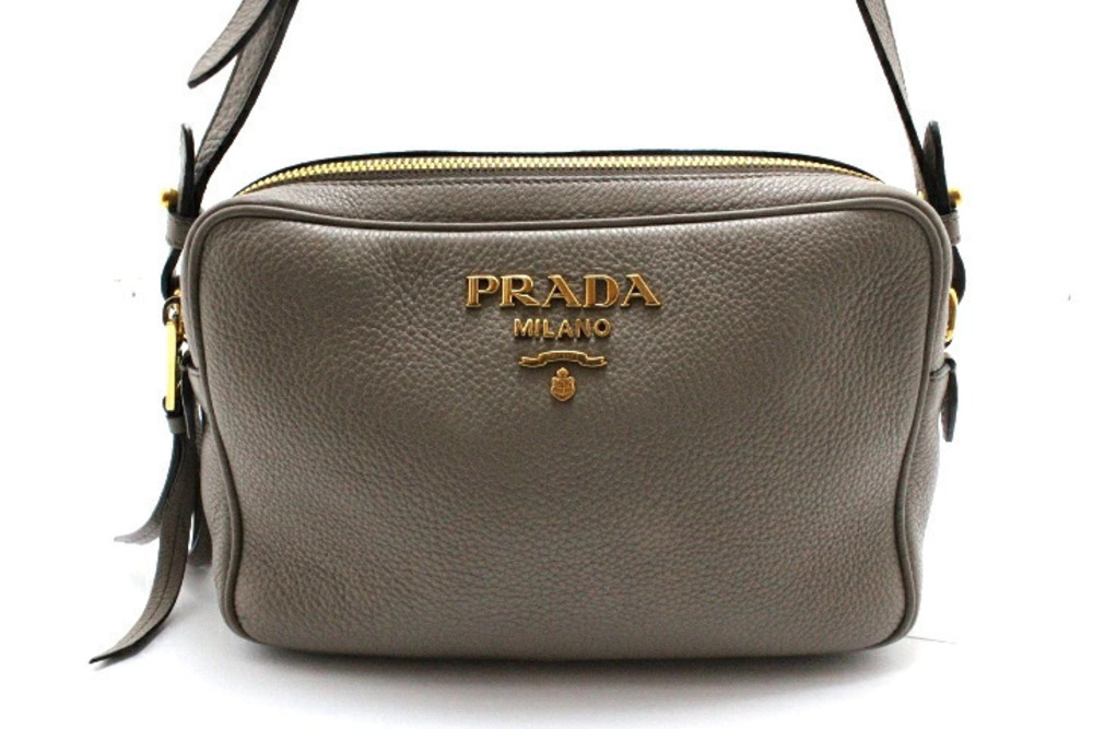 Prada Double Zip Shoulder Bag Greige Gray